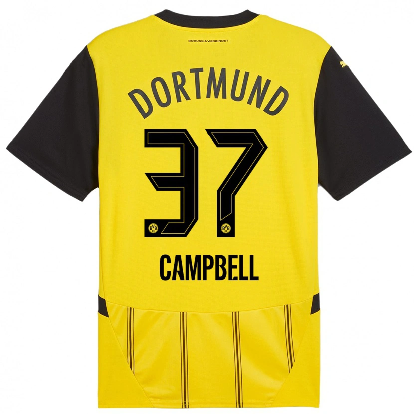 Danxen Hombre Camiseta Cole Campbell #37 Amarillo Negro 1ª Equipación 2024/25 La Camisa México