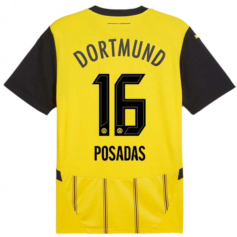 Danxen Hombre Camiseta Leonardo Posadas #16 Amarillo Negro 1ª Equipación 2024/25 La Camisa México