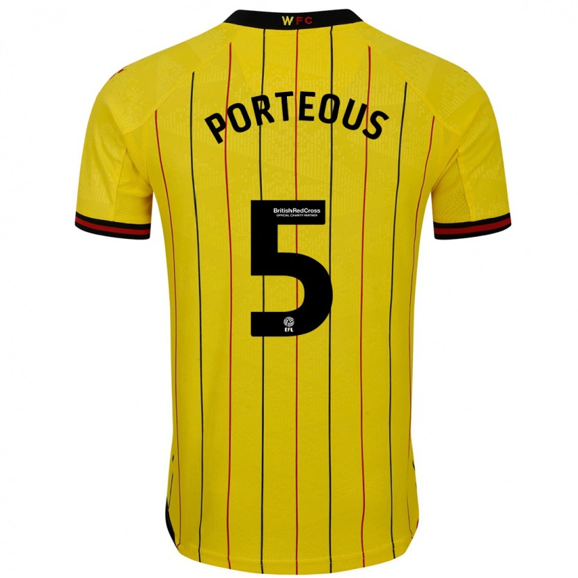 Danxen Hombre Camiseta Ryan Porteous #5 Amarillo Negro 1ª Equipación 2024/25 La Camisa México