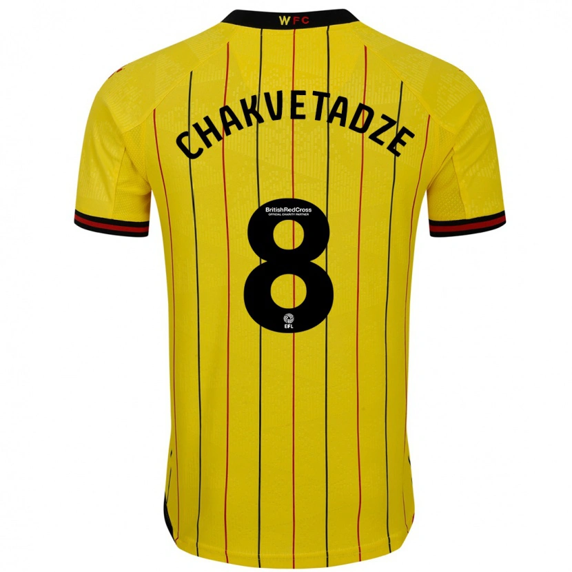 Danxen Hombre Camiseta Giorgi Chakvetadze #8 Amarillo Negro 1ª Equipación 2024/25 La Camisa México