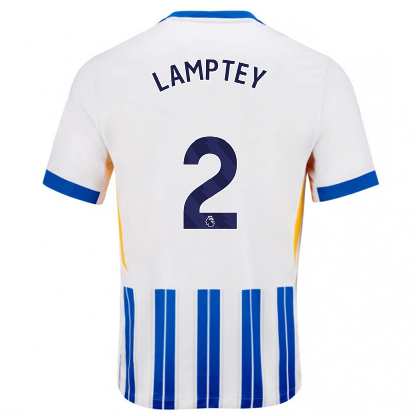 Danxen Hombre Camiseta Tariq Lamptey #2 Blanco Azul Rayas 1ª Equipación 2024/25 La Camisa México