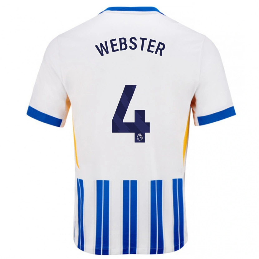 Danxen Hombre Camiseta Adam Webster #4 Blanco Azul Rayas 1ª Equipación 2024/25 La Camisa México