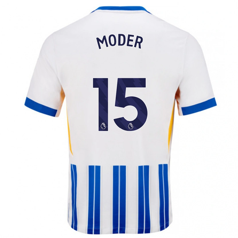 Danxen Hombre Camiseta Jakub Moder #15 Blanco Azul Rayas 1ª Equipación 2024/25 La Camisa México