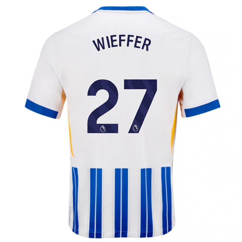 Danxen Hombre Camiseta Mats Wieffer #27 Blanco Azul Rayas 1ª Equipación 2024/25 La Camisa México