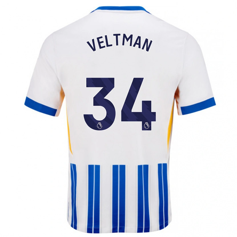 Danxen Hombre Camiseta Joël Veltman #34 Blanco Azul Rayas 1ª Equipación 2024/25 La Camisa México