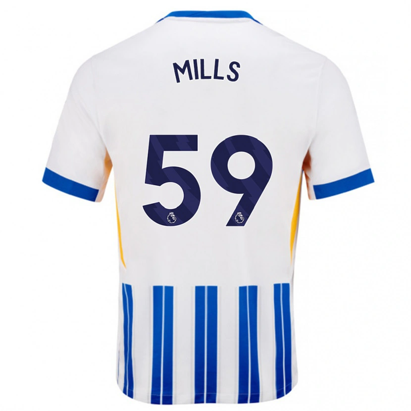 Danxen Hombre Camiseta Harry Mills #59 Blanco Azul Rayas 1ª Equipación 2024/25 La Camisa México
