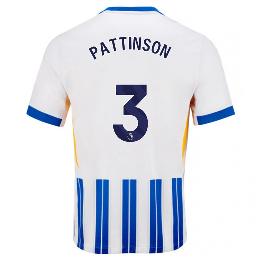 Danxen Hombre Camiseta Poppy Pattinson #3 Blanco Azul Rayas 1ª Equipación 2024/25 La Camisa México