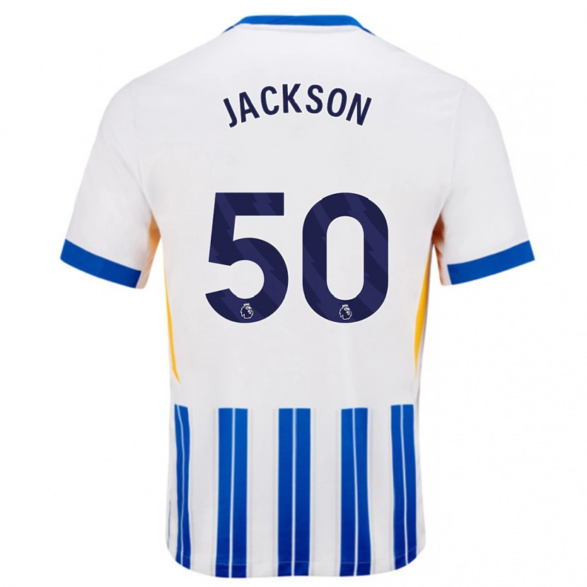 Danxen Hombre Camiseta Ben Jackson #50 Blanco Azul Rayas 1ª Equipación 2024/25 La Camisa México