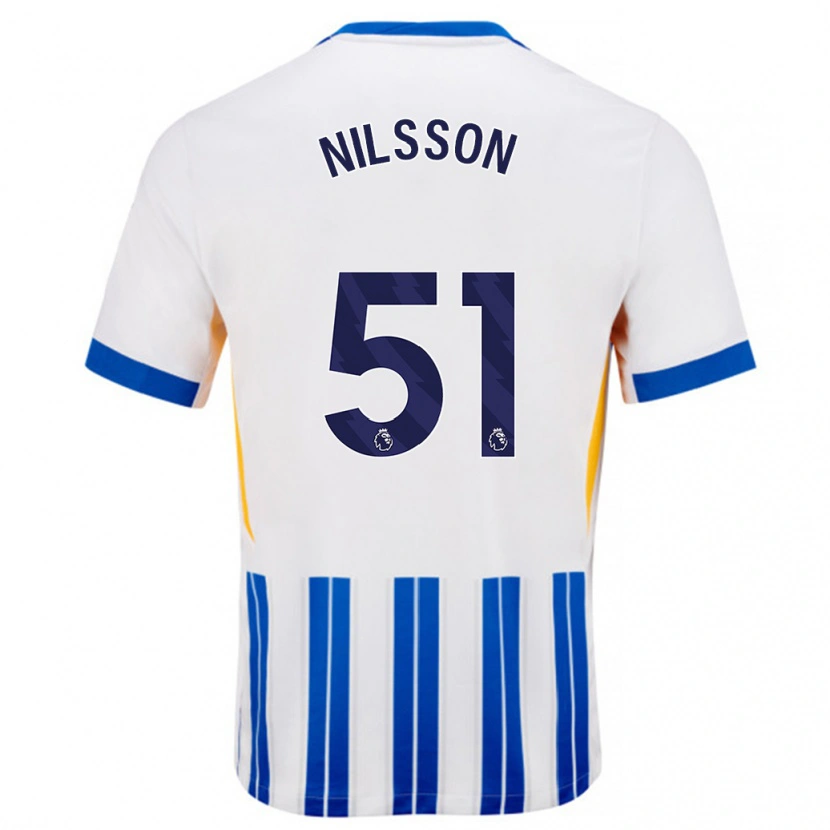 Danxen Hombre Camiseta Casper Nilsson #51 Blanco Azul Rayas 1ª Equipación 2024/25 La Camisa México