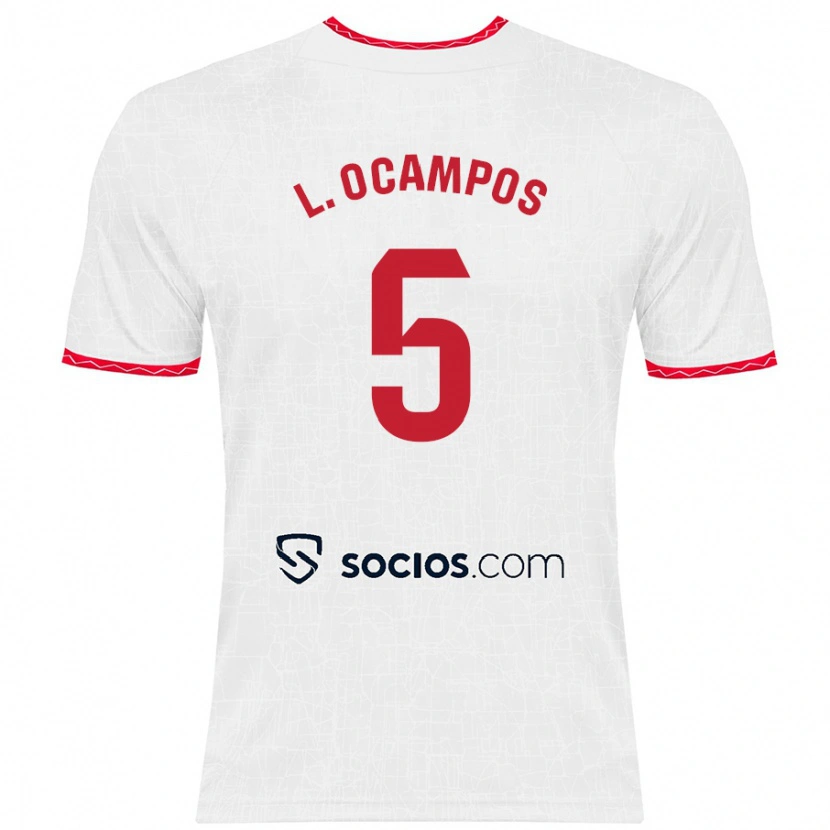 Danxen Hombre Camiseta Lucas Ocampos #5 Blanco Rojo 1ª Equipación 2024/25 La Camisa México