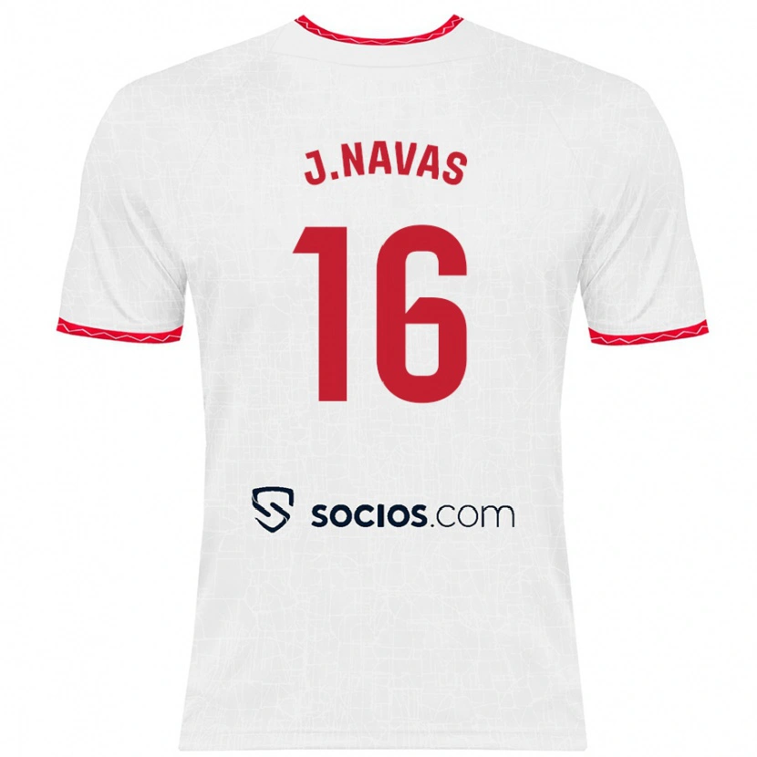 Danxen Hombre Camiseta Jesús Navas #16 Blanco Rojo 1ª Equipación 2024/25 La Camisa México