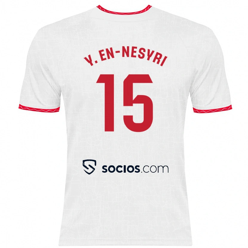 Danxen Hombre Camiseta Youssef En-Nesyri #15 Blanco Rojo 1ª Equipación 2024/25 La Camisa México