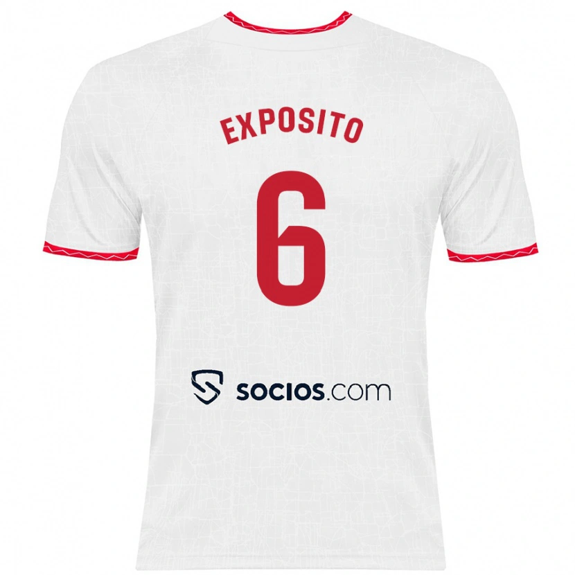 Danxen Hombre Camiseta Marcelo Expósito #6 Blanco Rojo 1ª Equipación 2024/25 La Camisa México
