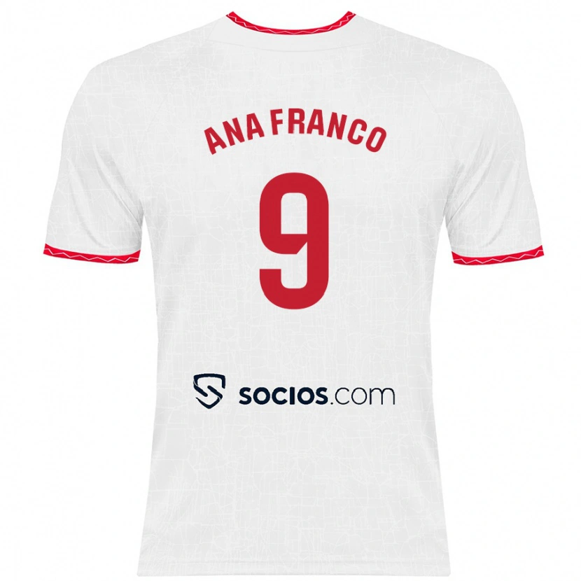 Danxen Hombre Camiseta Ana Franco De La Vega #9 Blanco Rojo 1ª Equipación 2024/25 La Camisa México