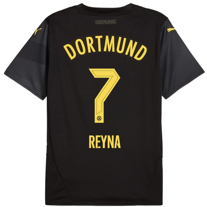 Danxen Hombre Camiseta Giovanni Reyna #7 Negro Amarillo 2ª Equipación 2024/25 La Camisa México