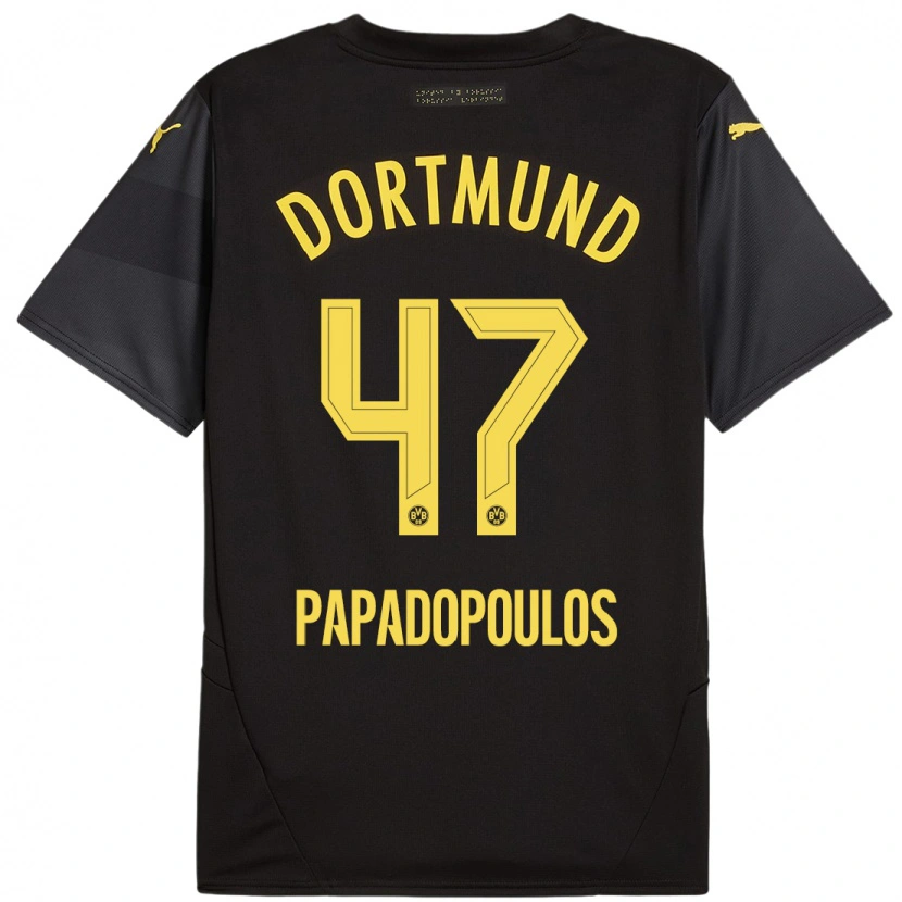 Danxen Hombre Camiseta Antonios Papadopoulos #47 Negro Amarillo 2ª Equipación 2024/25 La Camisa México