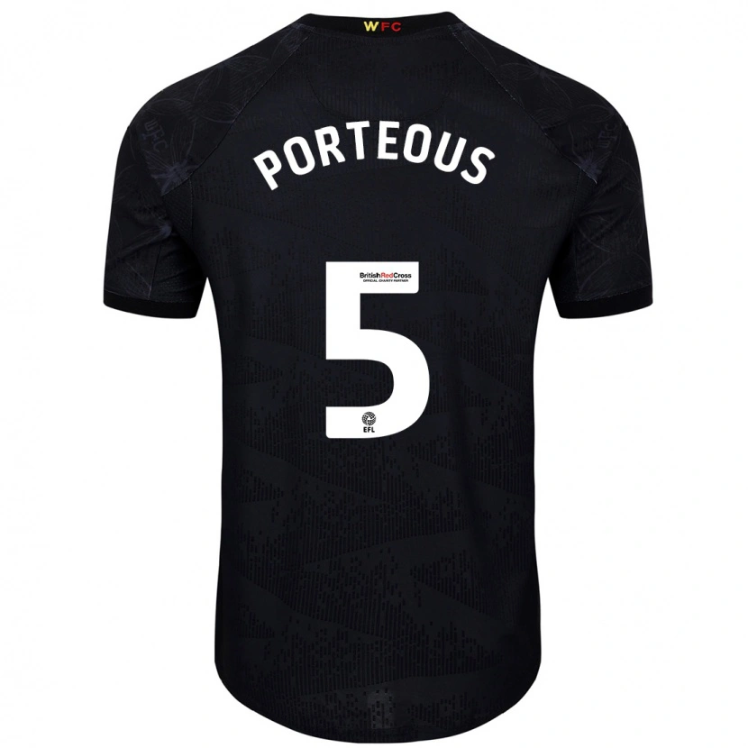 Danxen Hombre Camiseta Ryan Porteous #5 Negro Blanco 2ª Equipación 2024/25 La Camisa México