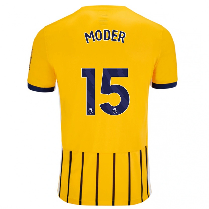 Danxen Hombre Camiseta Jakub Moder #15 Dorado Azul Rayas 2ª Equipación 2024/25 La Camisa México