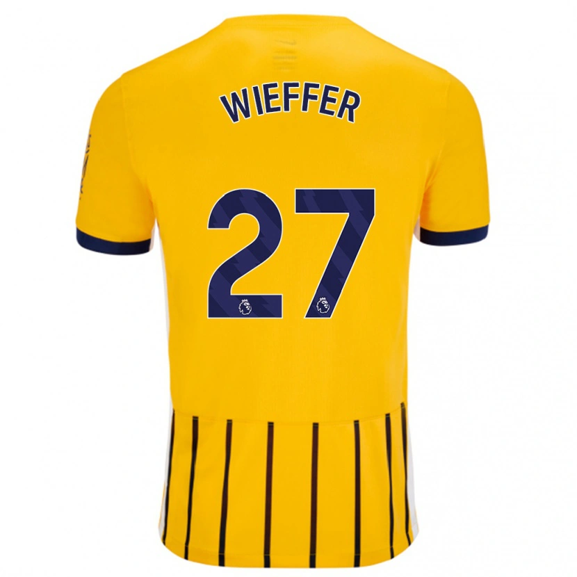 Danxen Hombre Camiseta Mats Wieffer #27 Dorado Azul Rayas 2ª Equipación 2024/25 La Camisa México