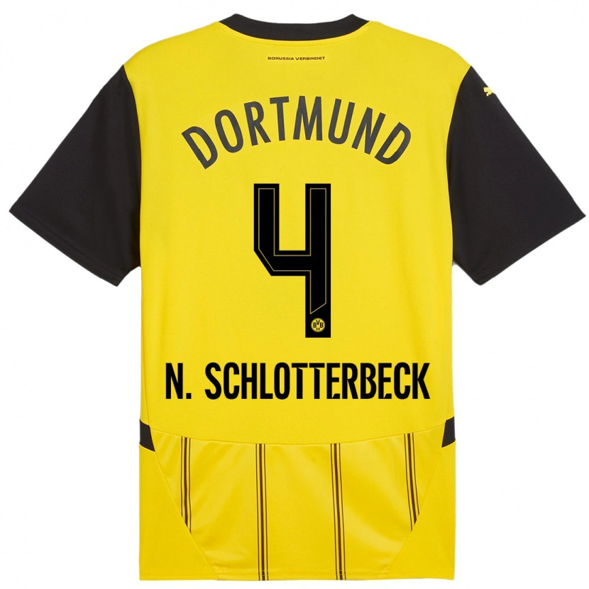 Danxen Mujer Camiseta Nico Schlotterbeck #4 Amarillo Negro 1ª Equipación 2024/25 La Camisa México