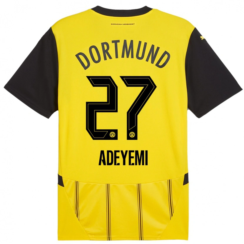 Danxen Mujer Camiseta Karim Adeyemi #27 Amarillo Negro 1ª Equipación 2024/25 La Camisa México