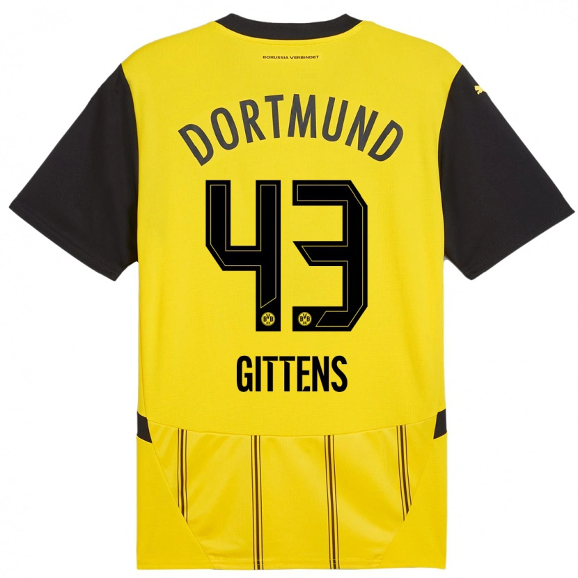 Danxen Mujer Camiseta Jamie Gittens #43 Amarillo Negro 1ª Equipación 2024/25 La Camisa México