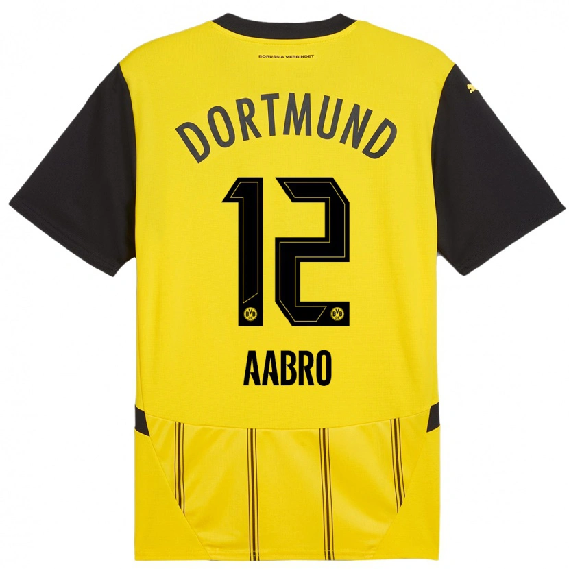 Danxen Mujer Camiseta Gustav Aabro #12 Amarillo Negro 1ª Equipación 2024/25 La Camisa México