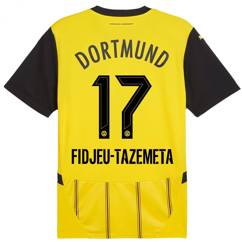 Danxen Mujer Camiseta Thierry Fidjeu-Tazemeta #17 Amarillo Negro 1ª Equipación 2024/25 La Camisa México