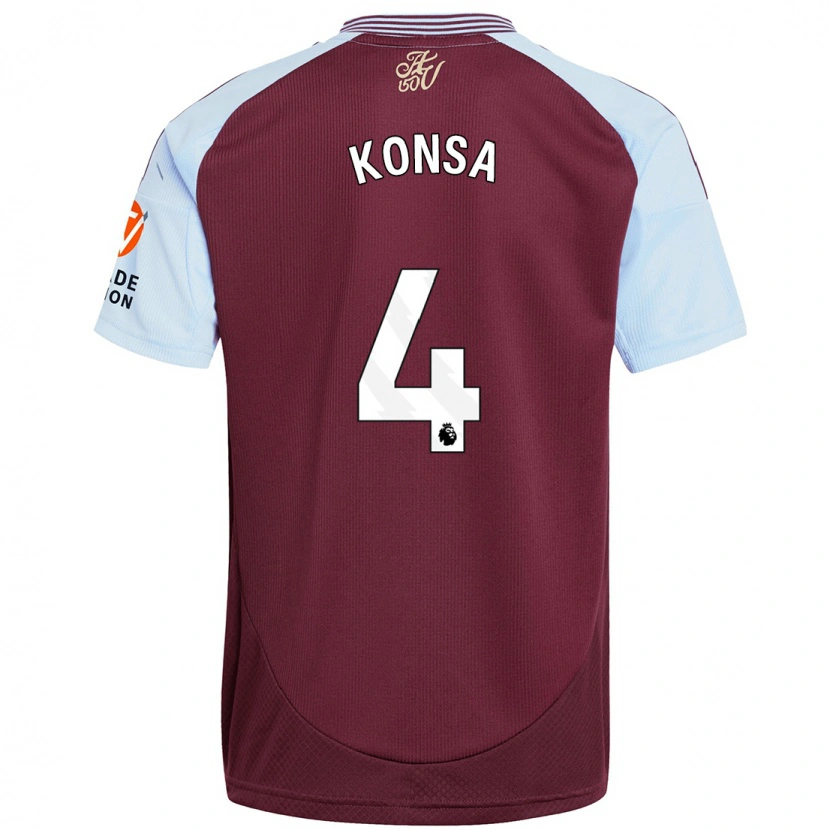 Danxen Mujer Camiseta Ezri Konsa #4 Borgoña Azul Cielo 1ª Equipación 2024/25 La Camisa México