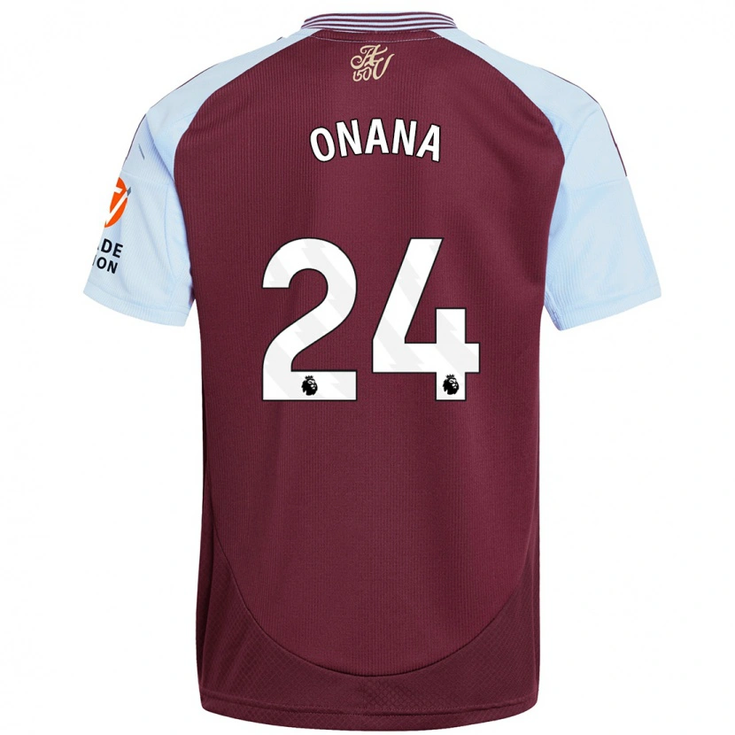 Danxen Mujer Camiseta Amadou Onana #24 Borgoña Azul Cielo 1ª Equipación 2024/25 La Camisa México