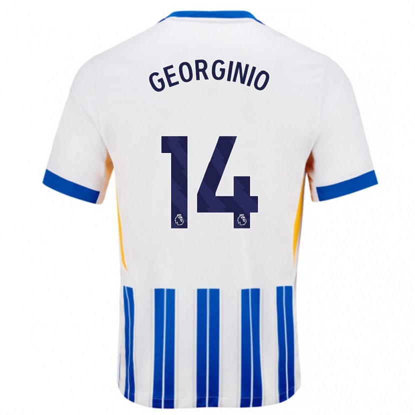 Danxen Mujer Camiseta Georginio Rutter #14 Blanco Azul Rayas 1ª Equipación 2024/25 La Camisa México