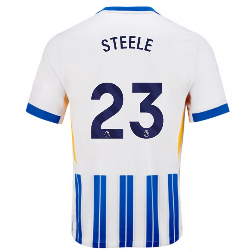 Danxen Mujer Camiseta Jason Steele #23 Blanco Azul Rayas 1ª Equipación 2024/25 La Camisa México