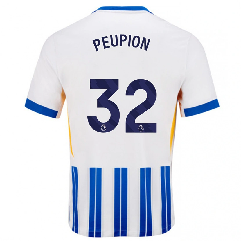 Danxen Mujer Camiseta Cameron Peupion #32 Blanco Azul Rayas 1ª Equipación 2024/25 La Camisa México