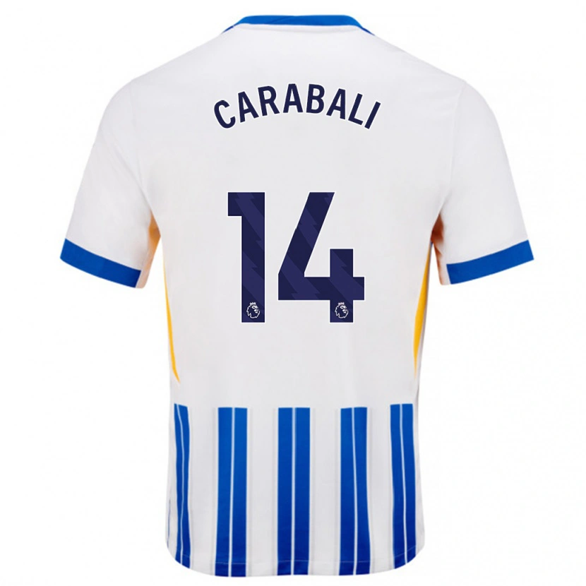 Danxen Mujer Camiseta Jorelyn Carabalí #14 Blanco Azul Rayas 1ª Equipación 2024/25 La Camisa México
