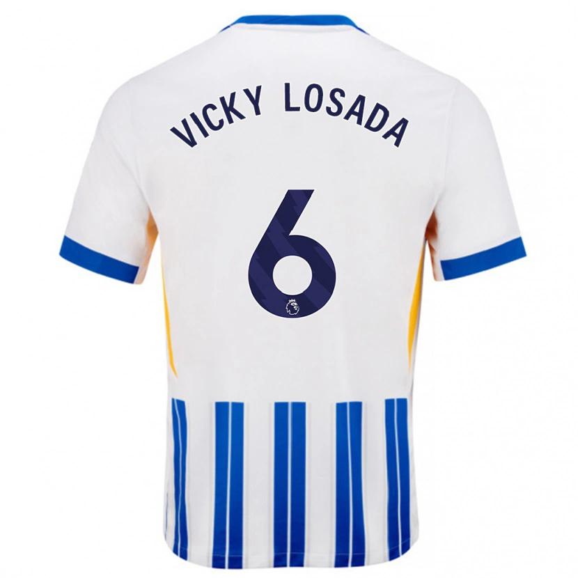 Danxen Mujer Camiseta María Victoria Losada Gómez #6 Blanco Azul Rayas 1ª Equipación 2024/25 La Camisa México