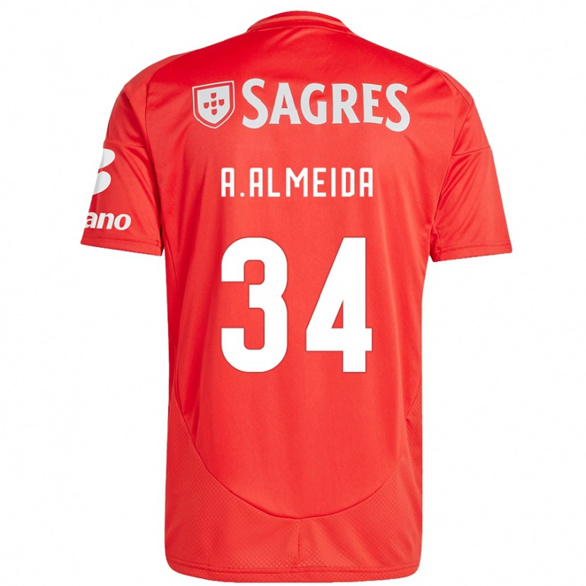 Danxen Mujer Camiseta Andre Almeida #34 Rojo Blanco 1ª Equipación 2024/25 La Camisa México