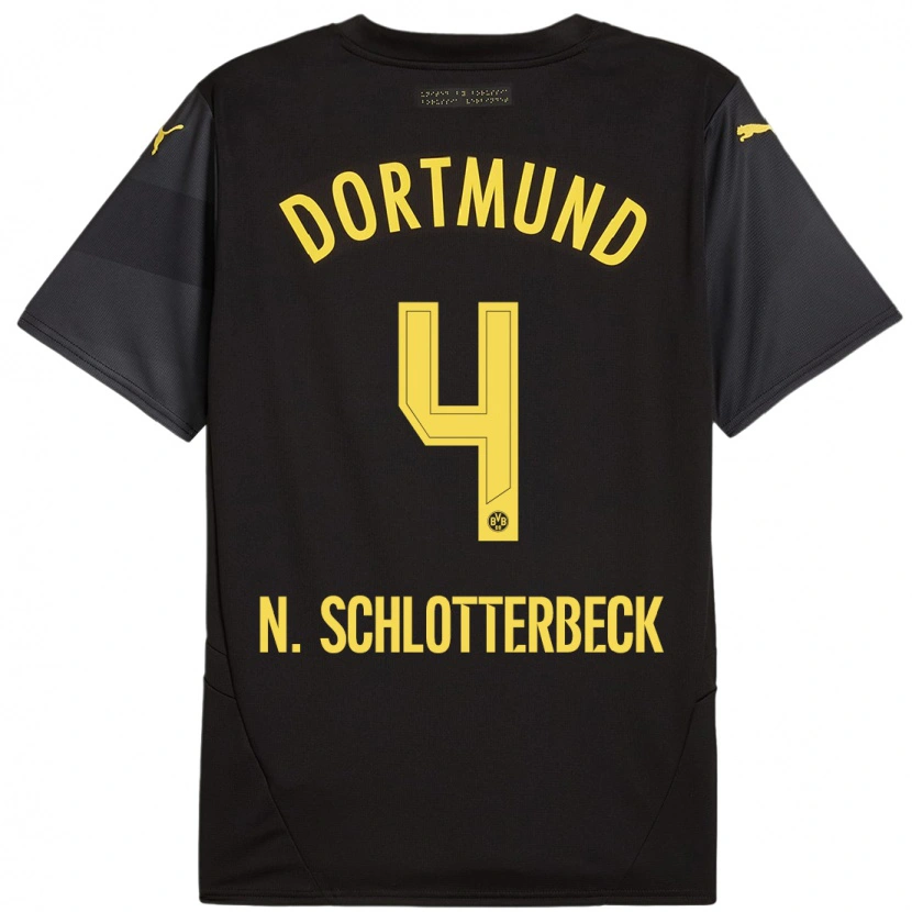 Danxen Mujer Camiseta Nico Schlotterbeck #4 Negro Amarillo 2ª Equipación 2024/25 La Camisa México