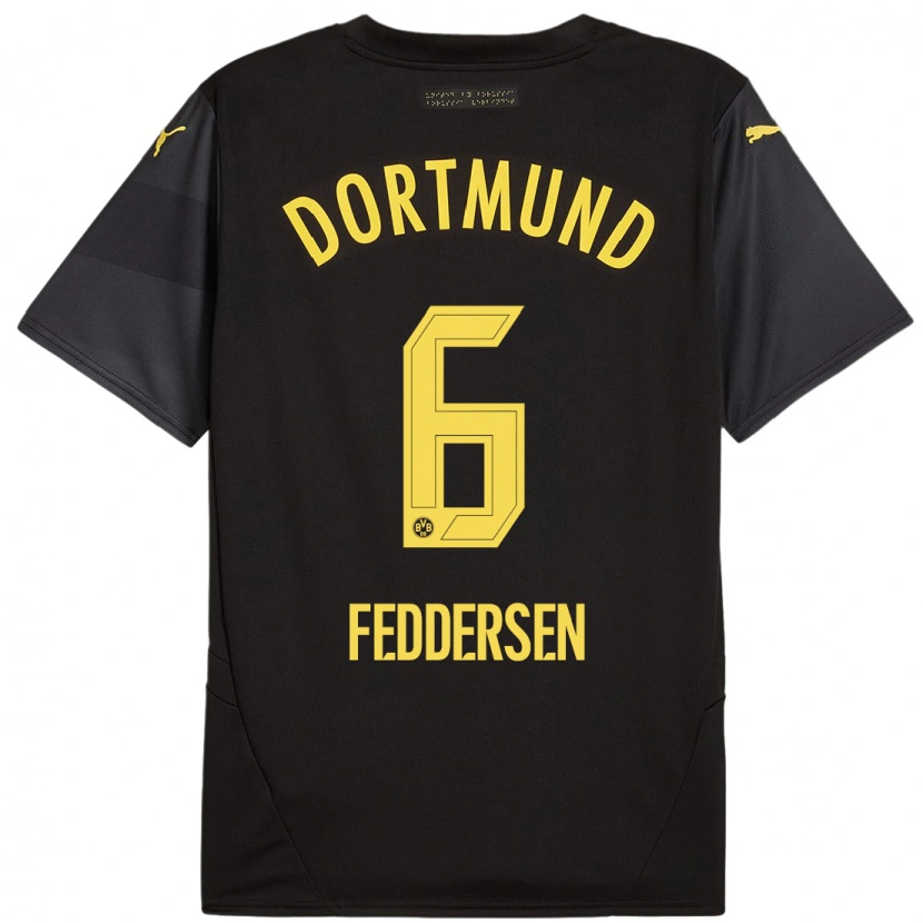 Danxen Mujer Camiseta Jonas Feddersen #6 Negro Amarillo 2ª Equipación 2024/25 La Camisa México