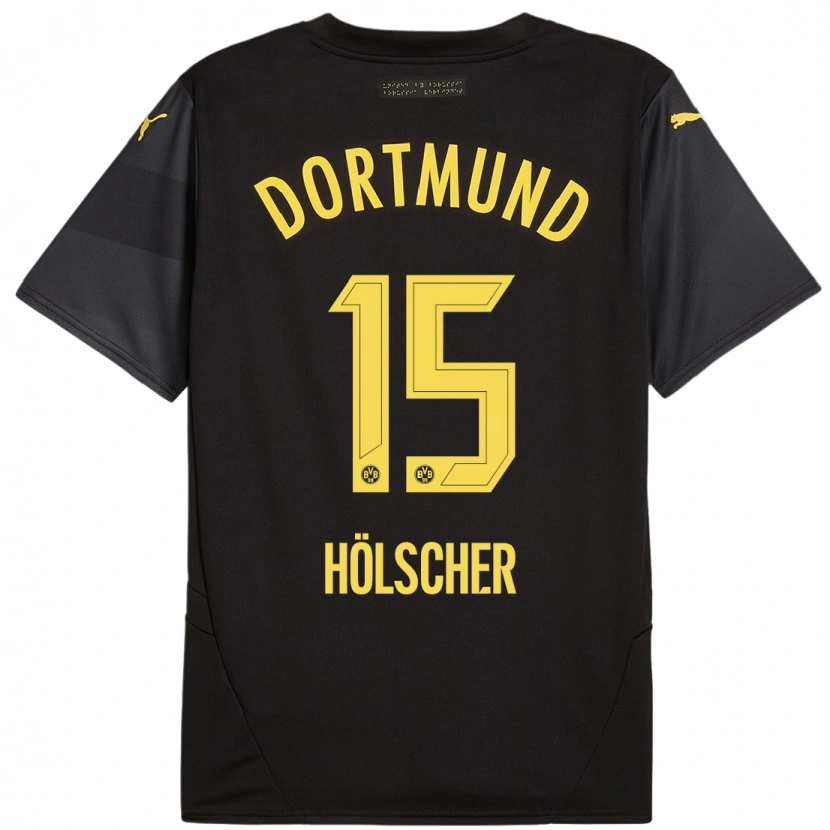 Danxen Mujer Camiseta Mats Hölscher #15 Negro Amarillo 2ª Equipación 2024/25 La Camisa México