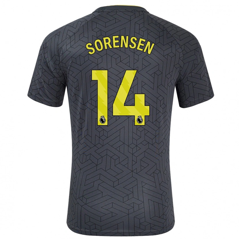 Danxen Mujer Camiseta Nicoline Sorensen #14 Negro Amarillo 2ª Equipación 2024/25 La Camisa México
