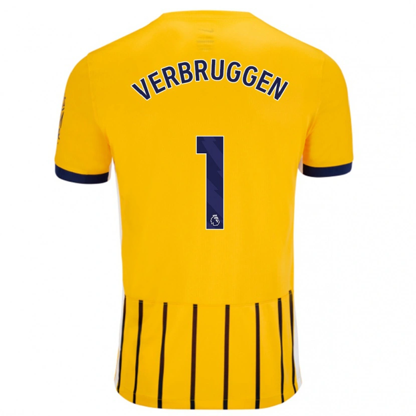 Danxen Mujer Camiseta Bart Verbruggen #1 Dorado Azul Rayas 2ª Equipación 2024/25 La Camisa México