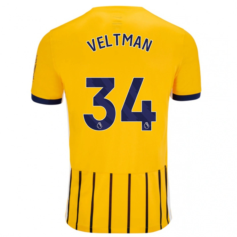 Danxen Mujer Camiseta Joël Veltman #34 Dorado Azul Rayas 2ª Equipación 2024/25 La Camisa México