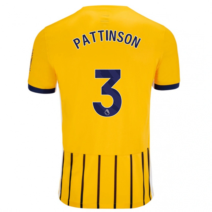 Danxen Mujer Camiseta Poppy Pattinson #3 Dorado Azul Rayas 2ª Equipación 2024/25 La Camisa México