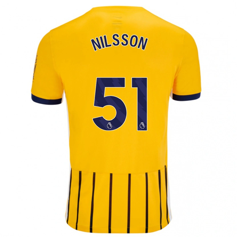 Danxen Mujer Camiseta Casper Nilsson #51 Dorado Azul Rayas 2ª Equipación 2024/25 La Camisa México