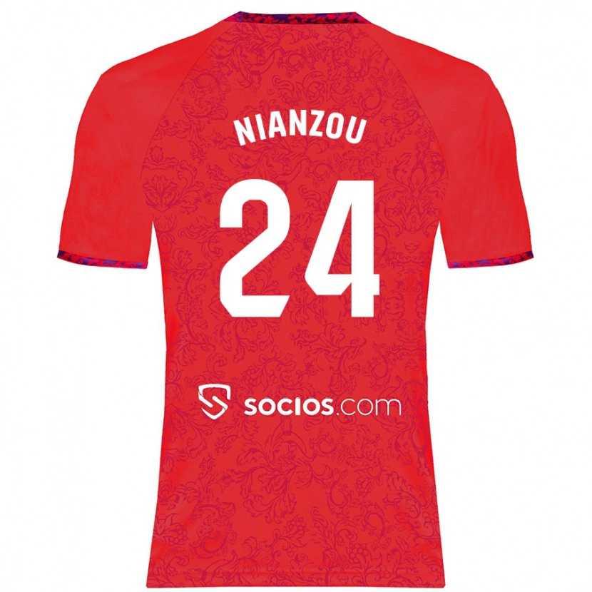 Danxen Mujer Camiseta Tanguy Nianzou #24 Rojo 2ª Equipación 2024/25 La Camisa México