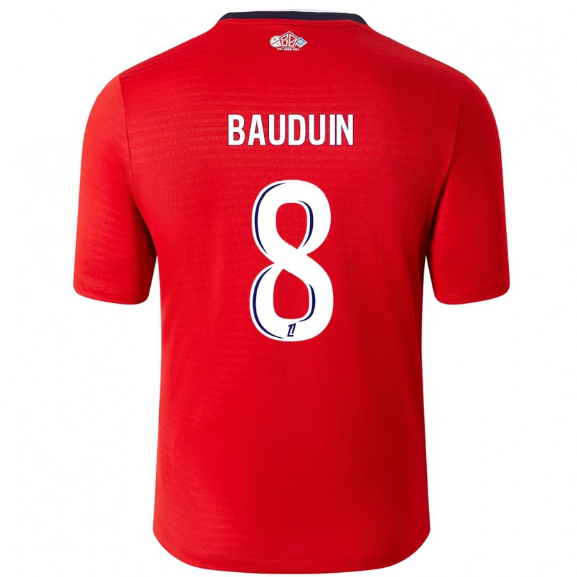 Danxen Niño Camiseta Justine Bauduin #8 Rojo Blanco 1ª Equipación 2024/25 La Camisa México