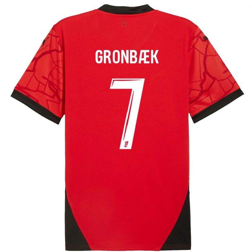 Danxen Niño Camiseta Albert Grønbaek #7 Rojo Negro 1ª Equipación 2024/25 La Camisa México