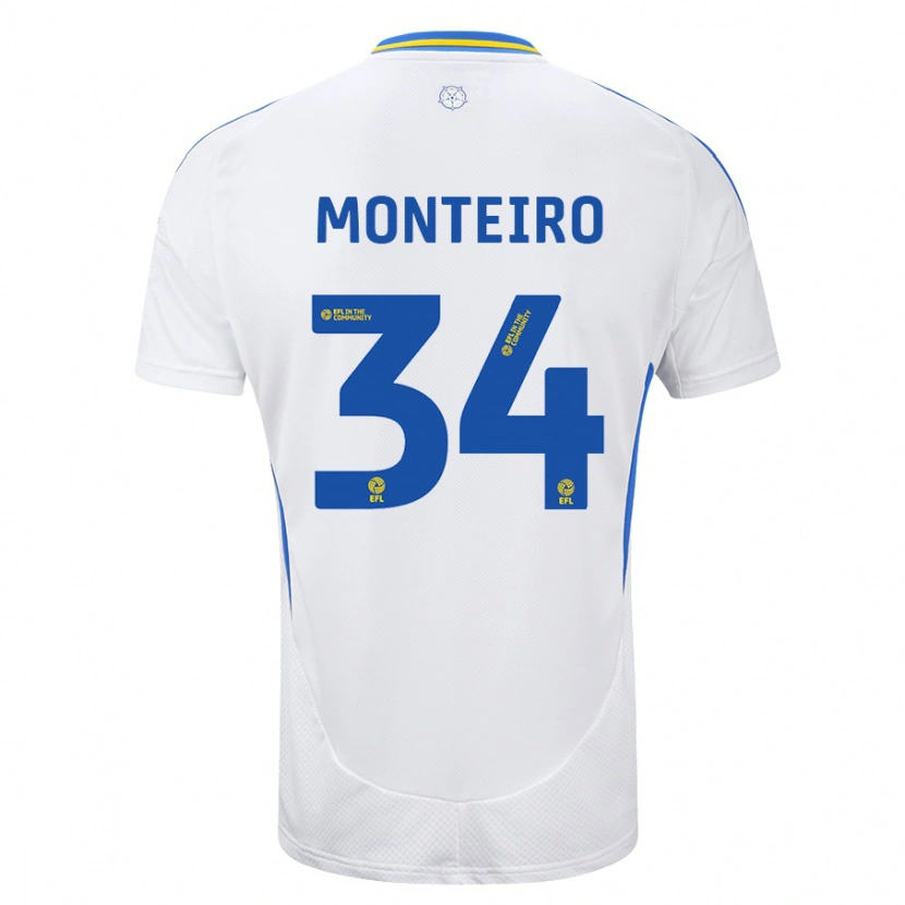 Danxen Niño Camiseta Diogo Monteiro #34 Blanco Azul 1ª Equipación 2024/25 La Camisa México