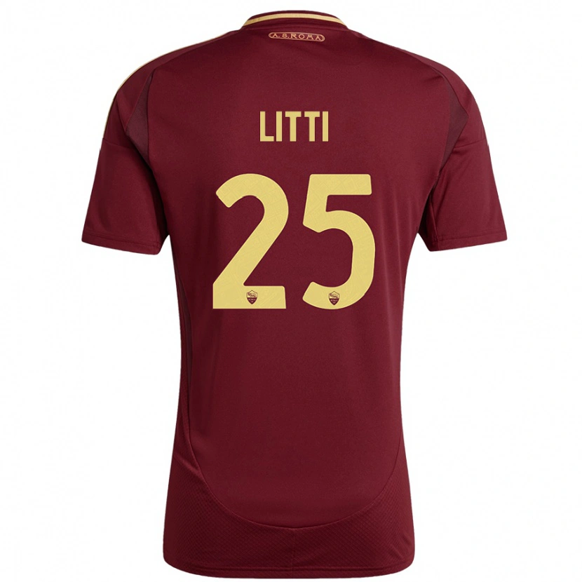 Danxen Niño Camiseta Marco Litti #25 Rojo Marrón Dorado 1ª Equipación 2024/25 La Camisa México