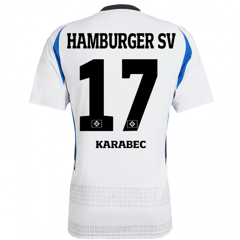 Danxen Niño Camiseta Adam Karabec #17 Blanco Azul 1ª Equipación 2024/25 La Camisa México